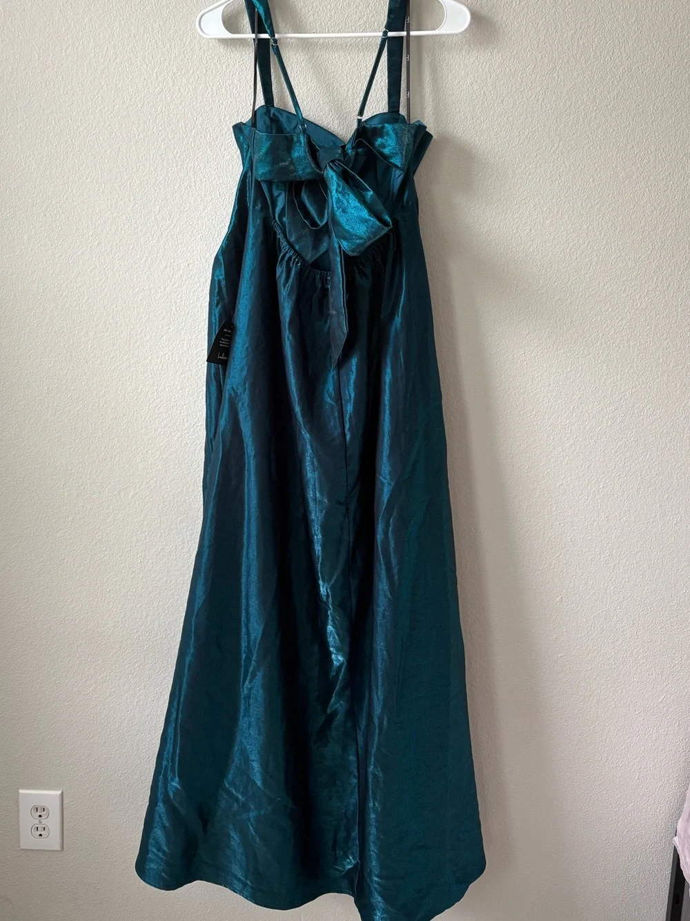 Lulu's Teal Square-Neck Maxi Gown with Back Bow and Pockets - Picture 5 of 6